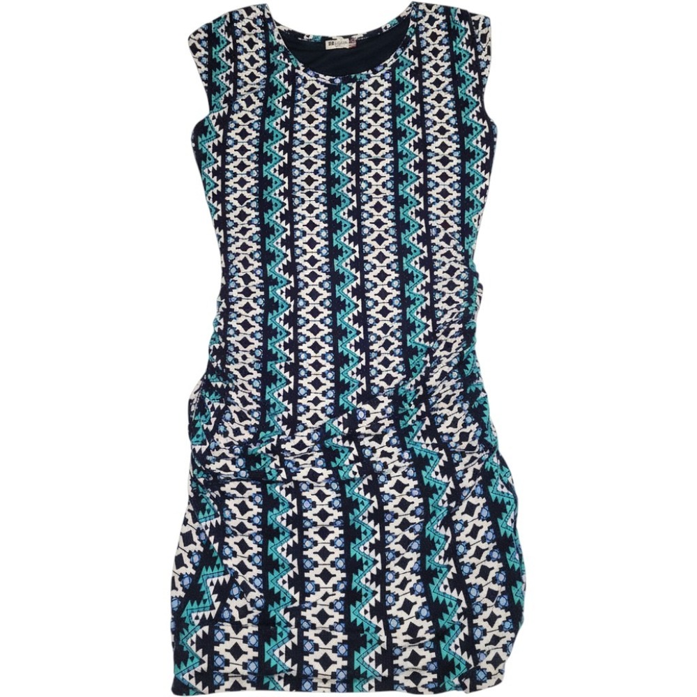 KUT from the Kloth Geometric Tribal Print Ruched Sheath Dress Navy Small